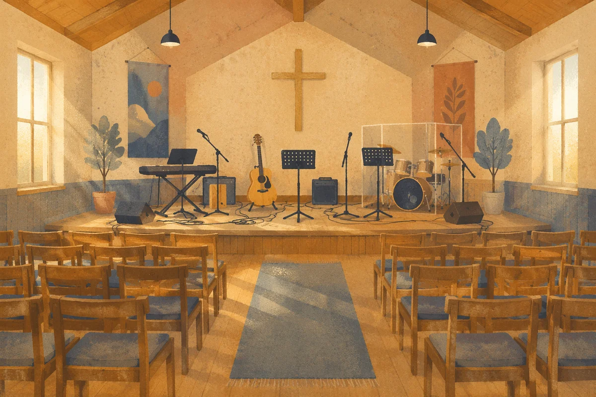 Empty Sanctuary Set for Worship Rehearsal