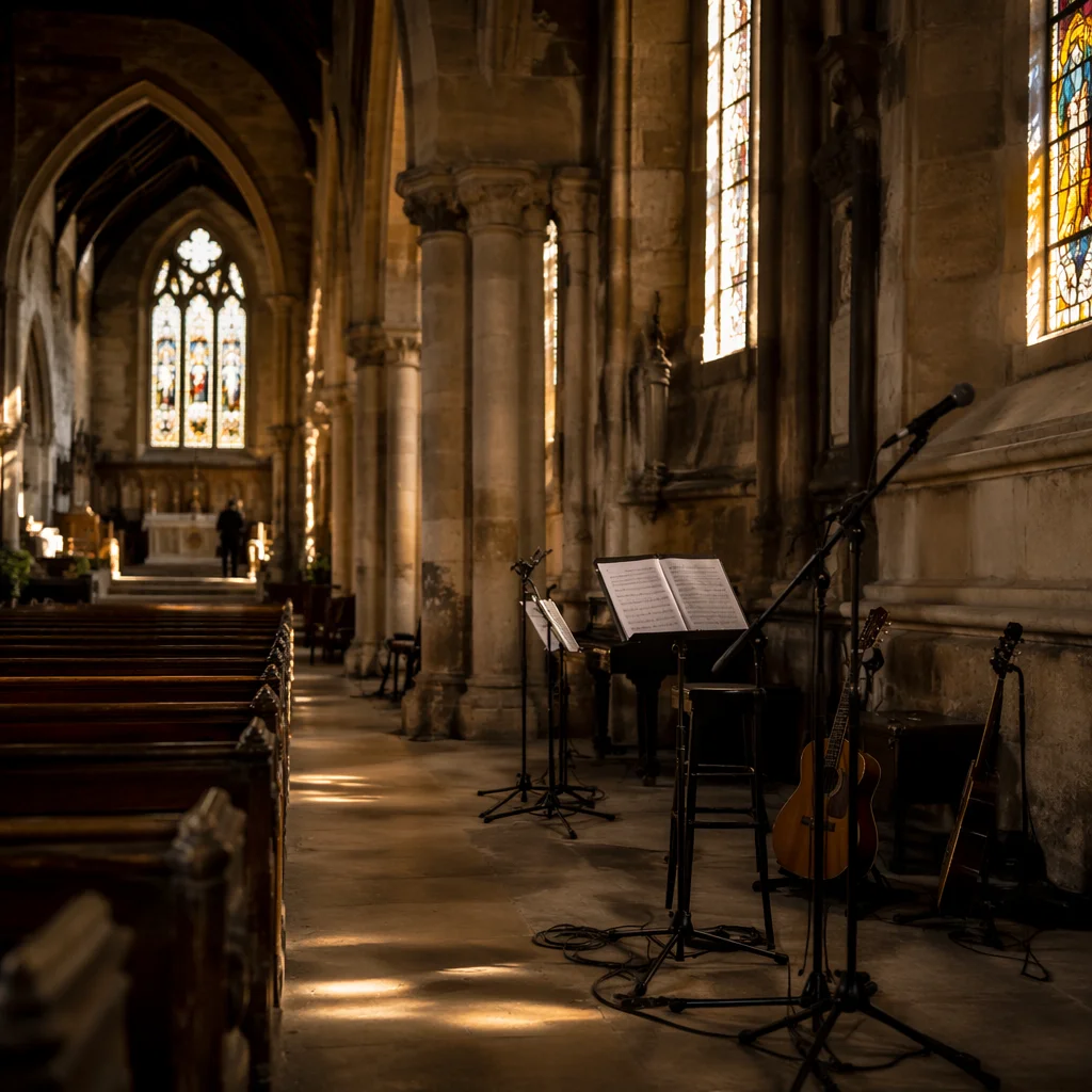 Worship Team Rehearsal in Empty Sanctuary