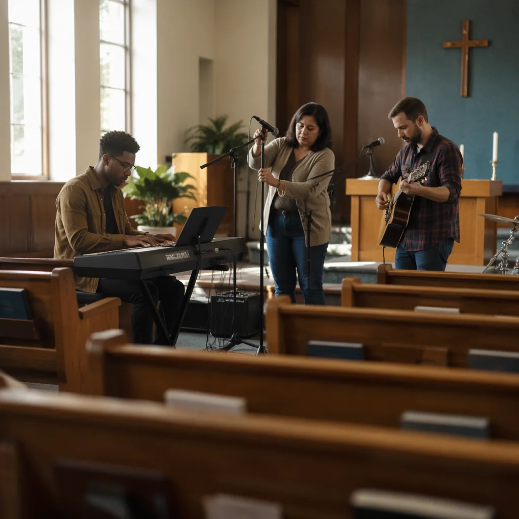 Quiet Worship Team Rehearsal in Sanctuary