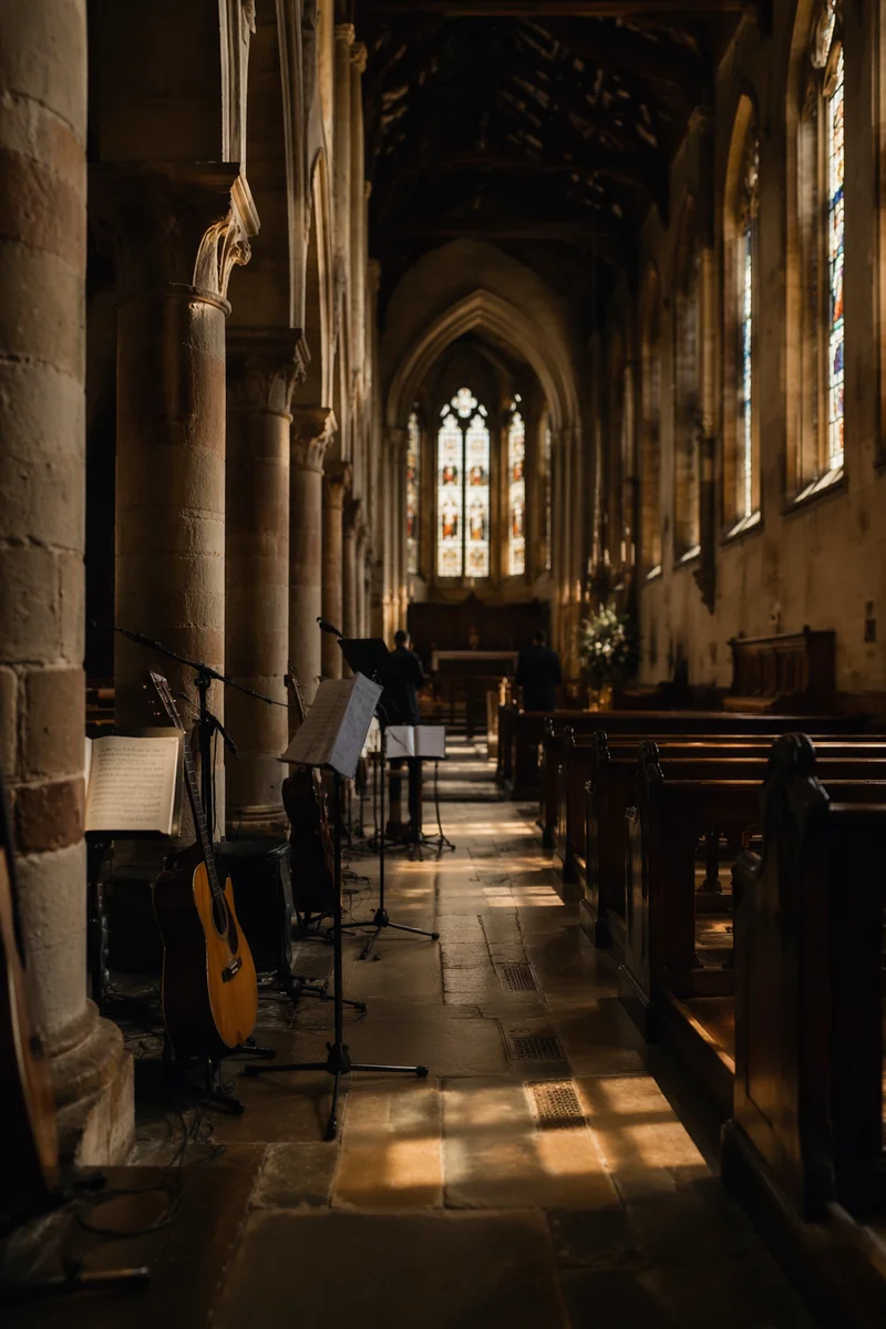Worship Team Rehearsal in Empty Sanctuary