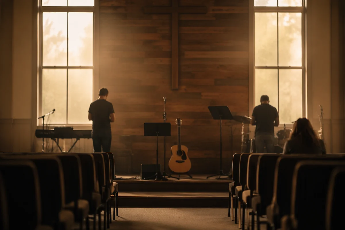 Quiet Worship Team Rehearsal in Empty Sanctuary