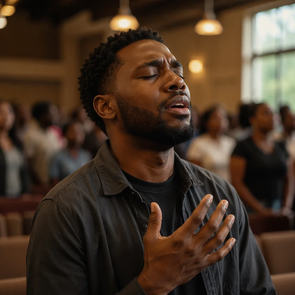 Young Man Singing with Eyes Closed