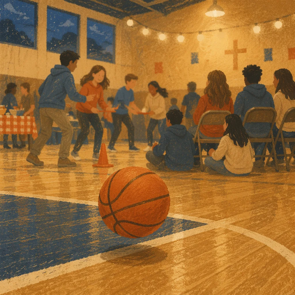 Youth Group Game Night Basketball in Church Gym