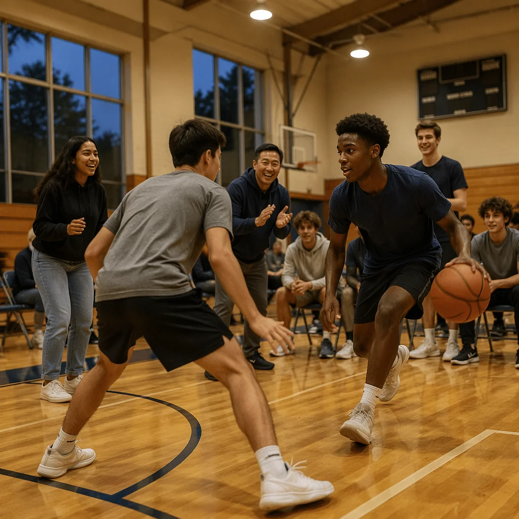 Youth Basketball Game in Community Gym
