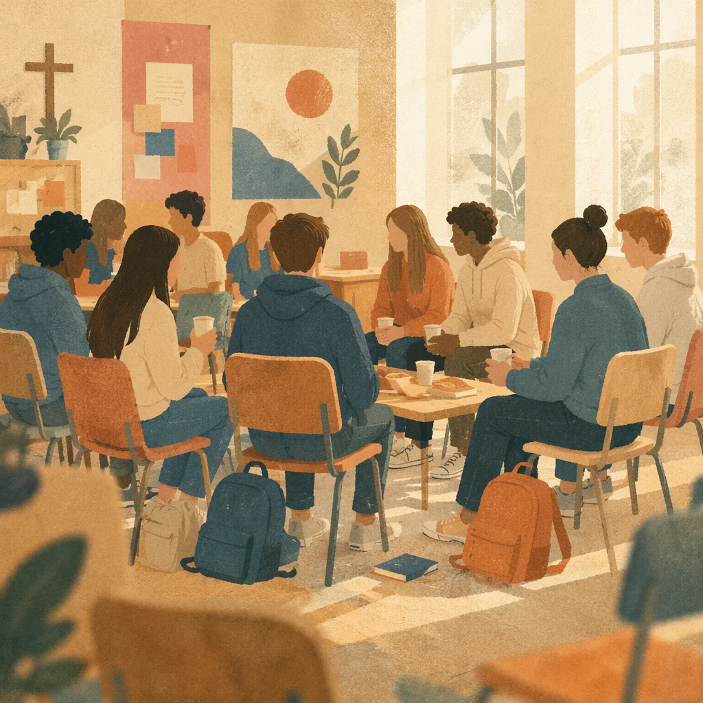Teen Youth Group Gathering in Church Hall
