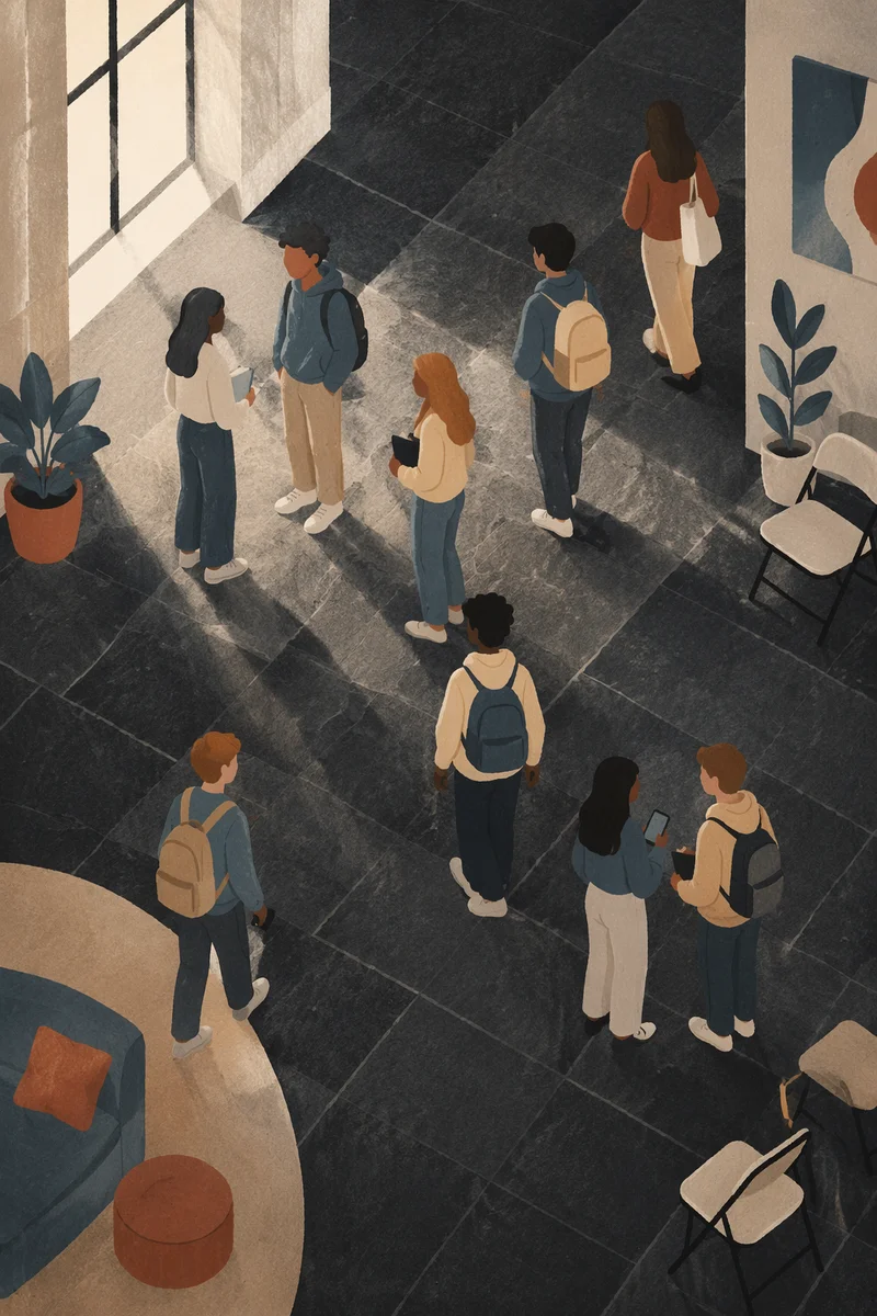 Overhead Youth Group Gathering in Church Atrium
