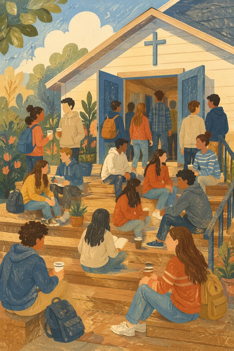 Welcoming Church Youth Group on Wooden Steps
