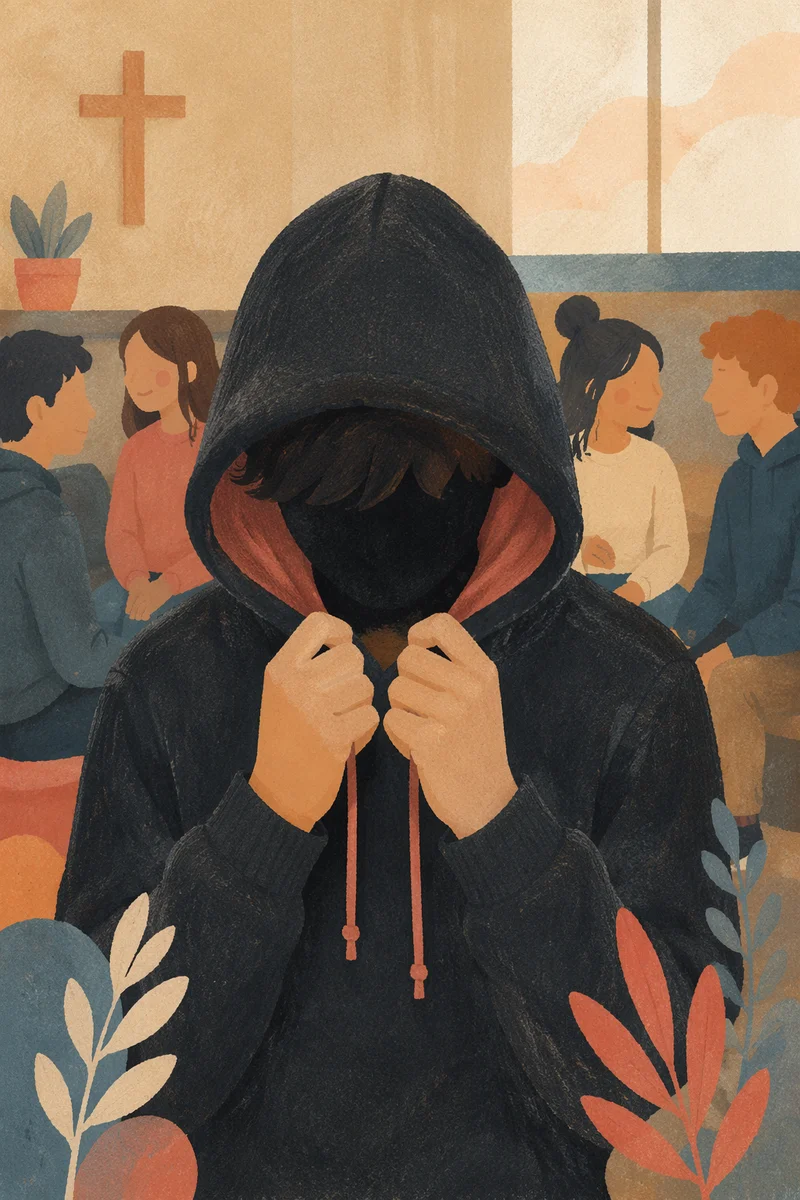 Reflective Teen at Church Youth Gathering