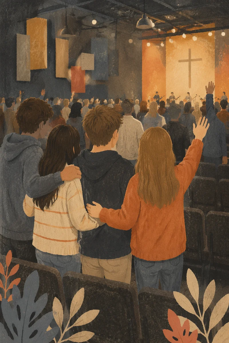 Teen Youth Group Worship Gathering in Church