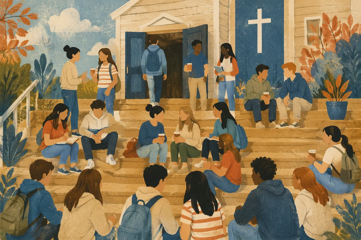 Welcoming Church Youth Group on Wooden Steps
