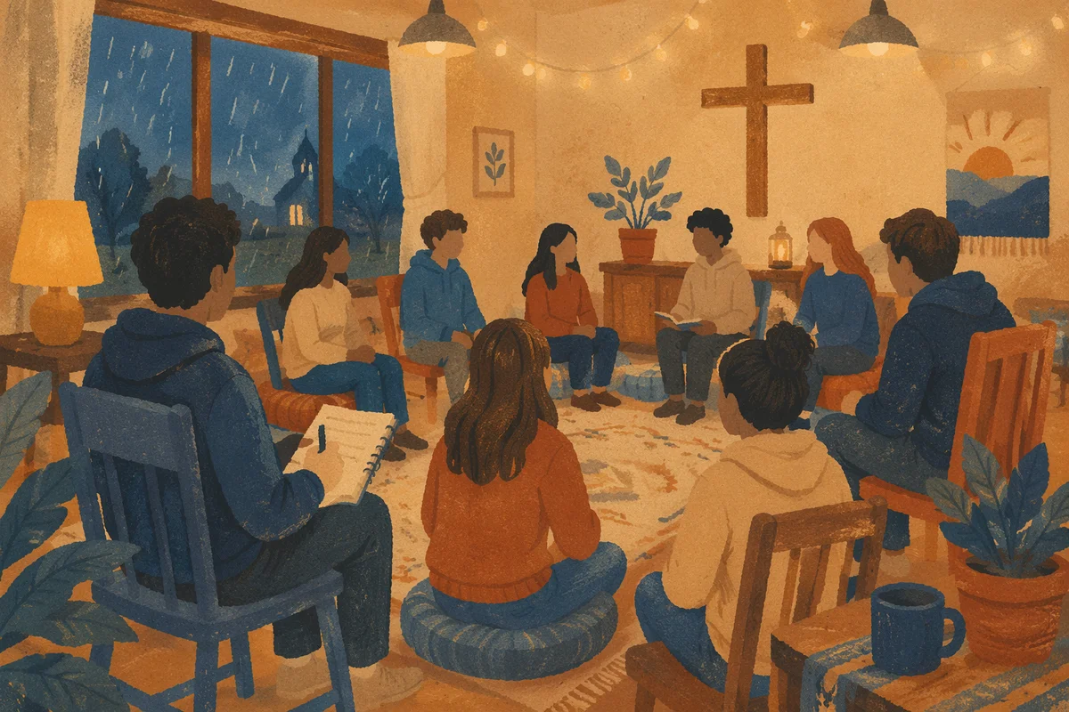 Youth Group Gathering in Cozy Church Hall