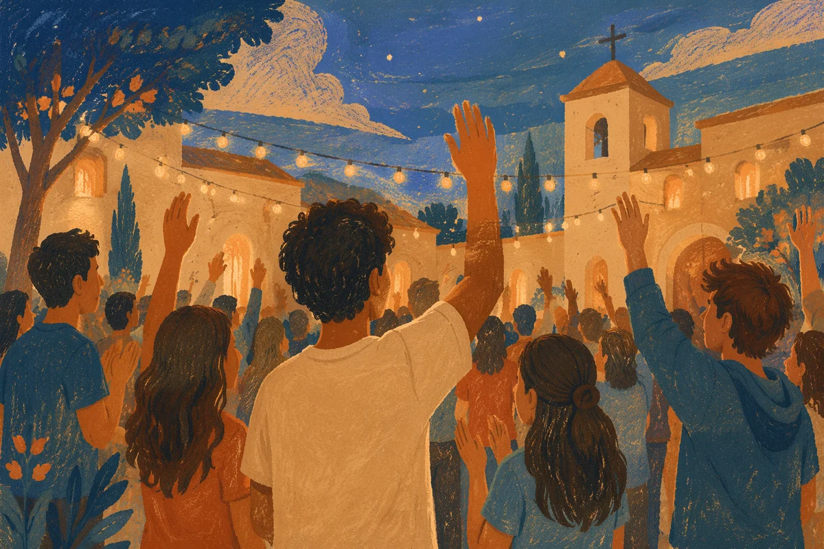 Teen Worship Gathering in Church Courtyard