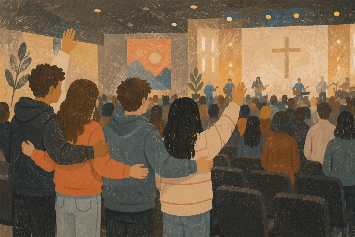 Teen Youth Group Worship in Church Auditorium