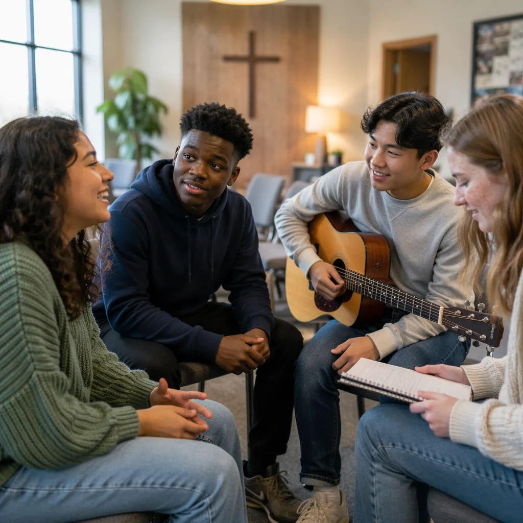 Diverse Youth Group Fellowship in Church