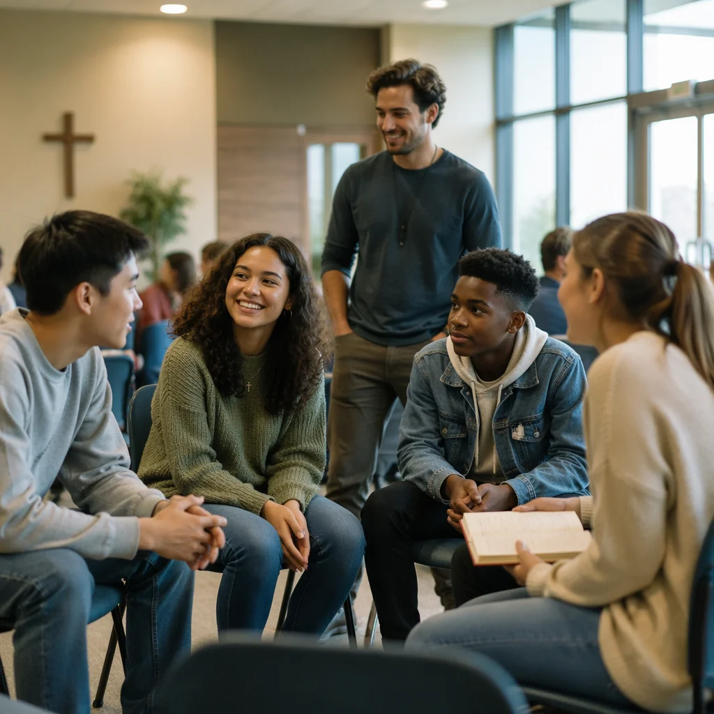 Teens Gathering in Modern Church Community Room