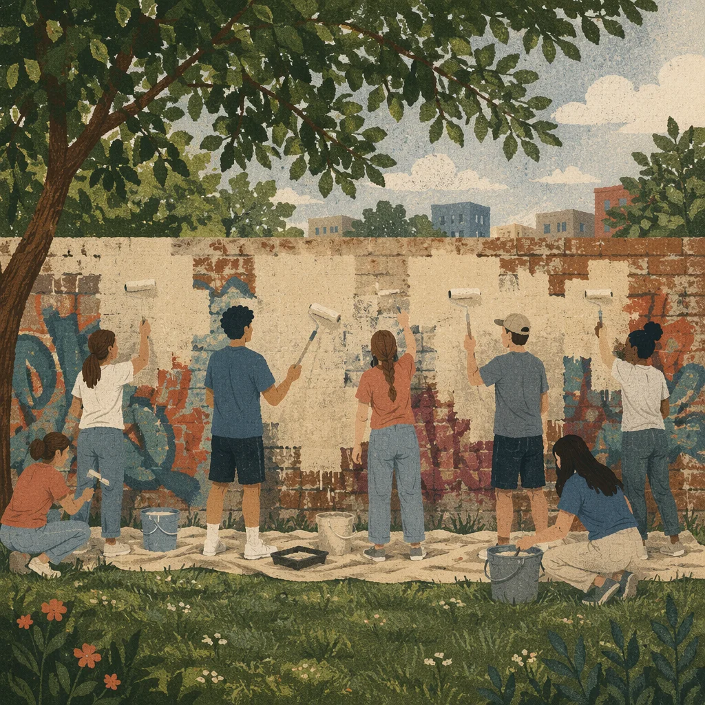 Youth Mission Team Painting Park Wall