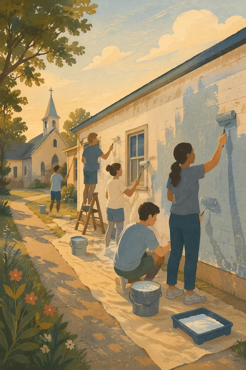 Youth Mission Team Painting Churchside Wall