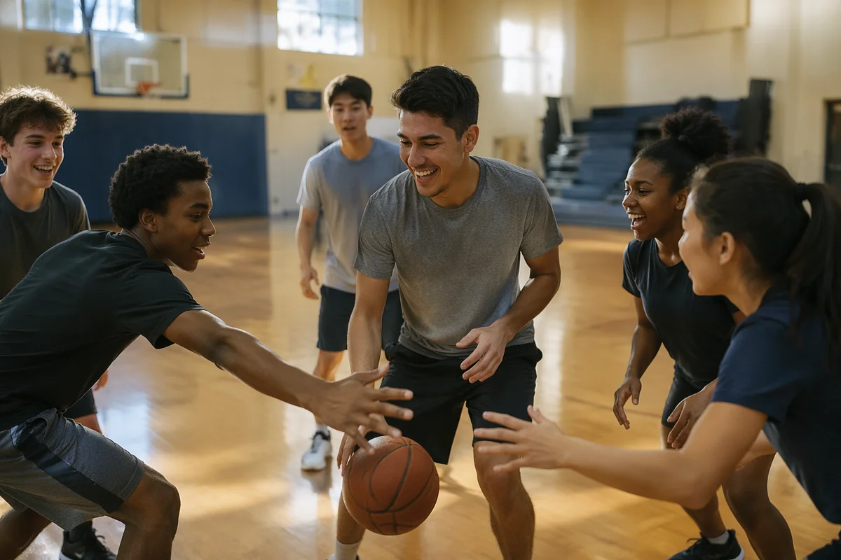 Youth Basketball Game in Community Gym