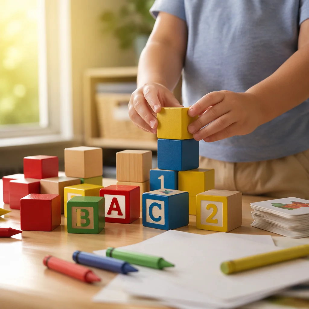 Colorful Alphabet Blocks in Early Learning Classroom