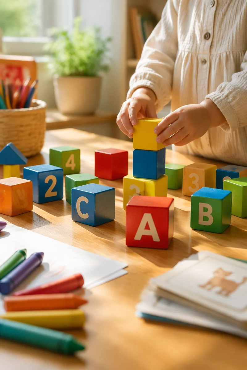 Colorful Alphabet Blocks in Early Learning Classroom
