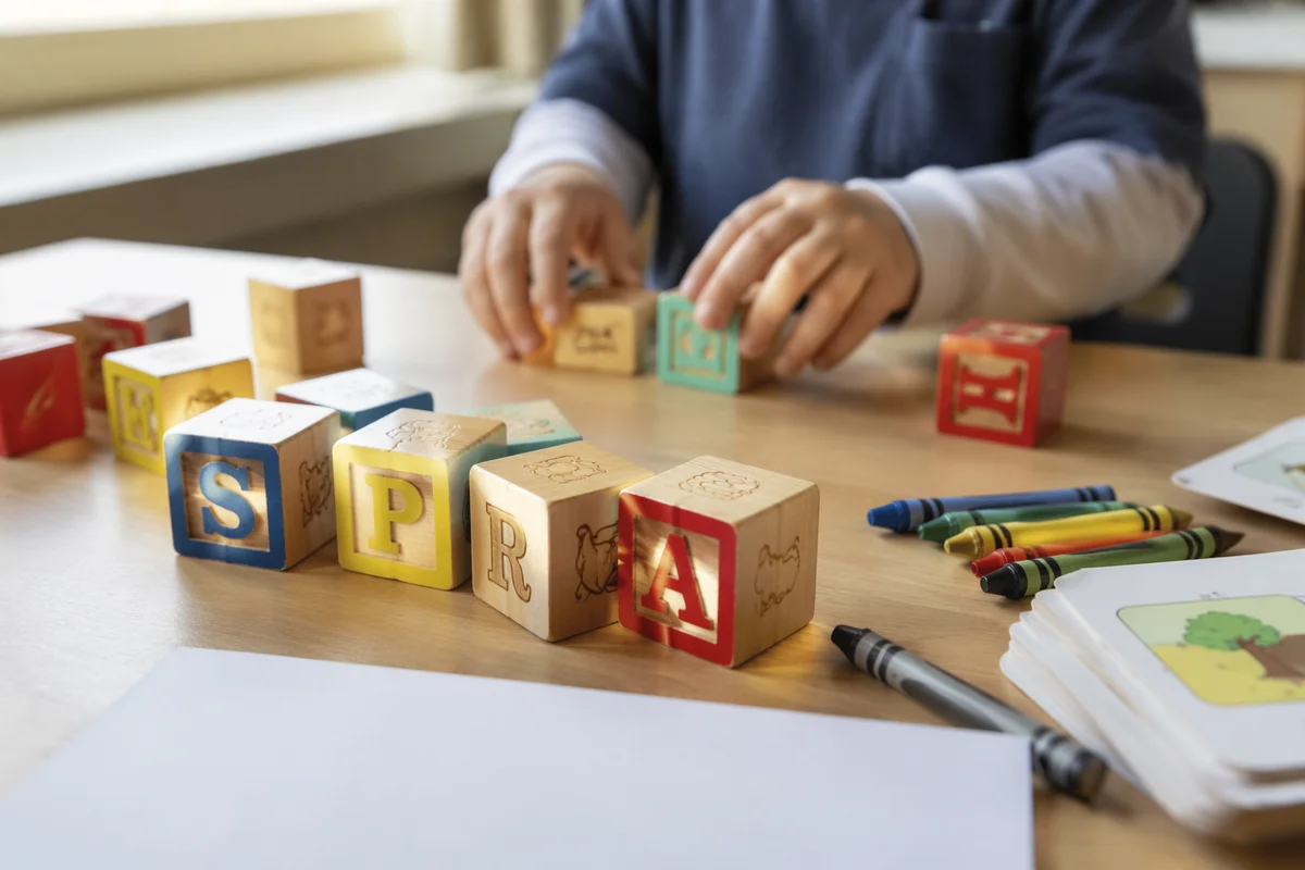 Colorful Wooden Alphabet Blocks Learning Scene