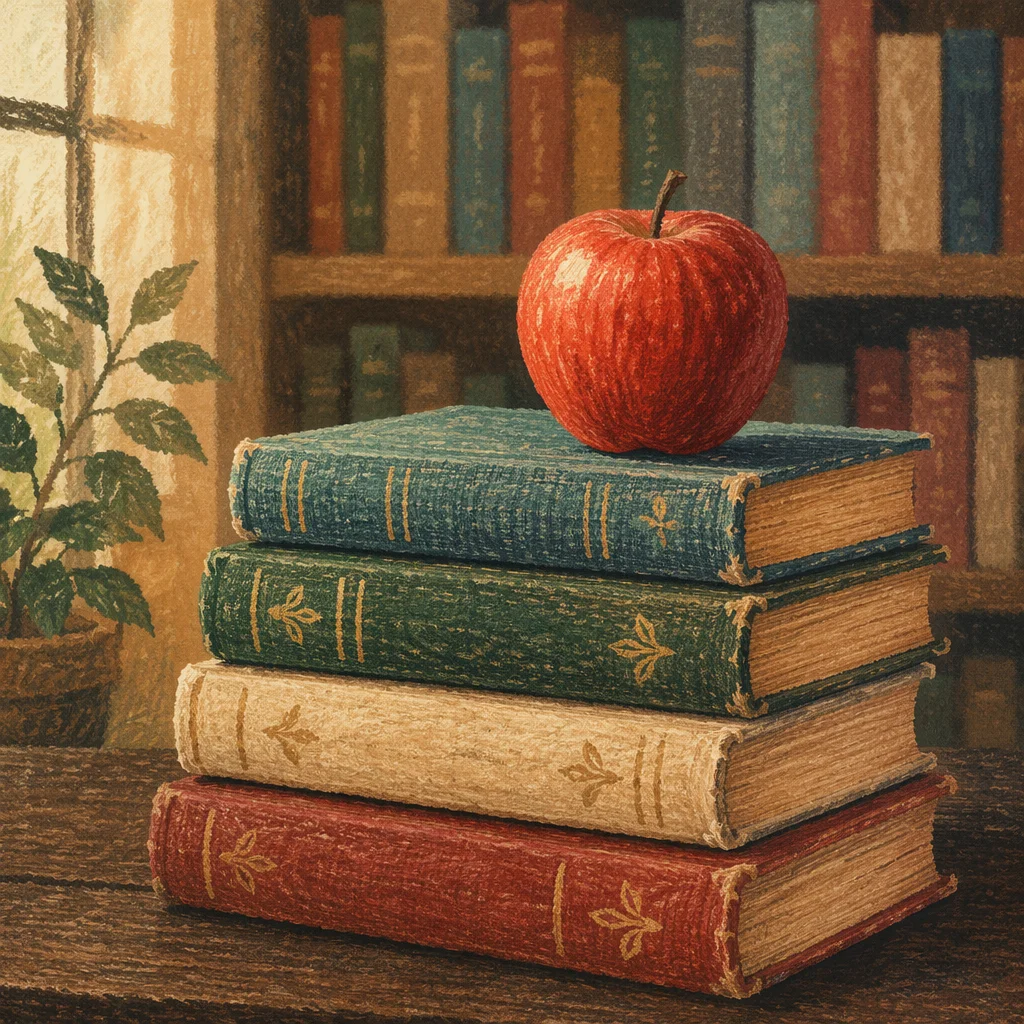 Red Apple on Vintage Books