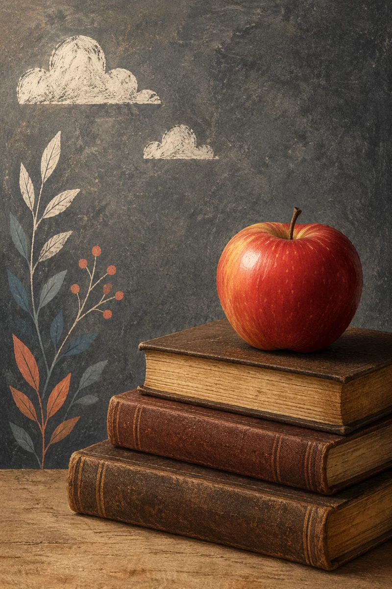 Apple on Vintage Books Still Life