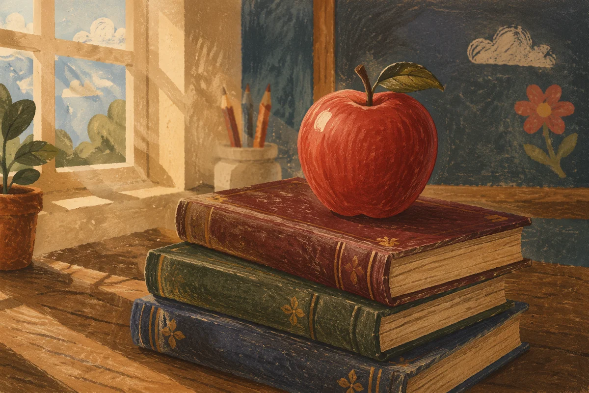 Red Apple on Vintage Books Desk