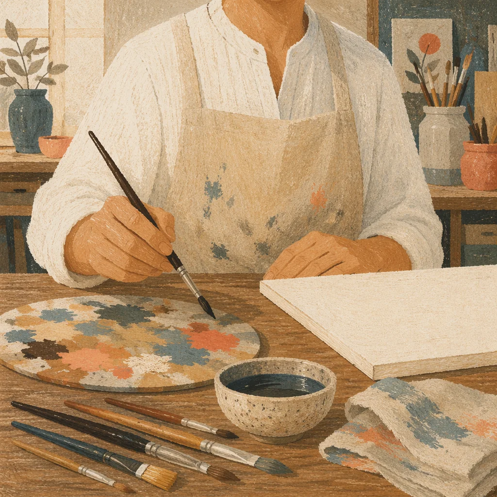 Adult Art Class Palette and Canvas