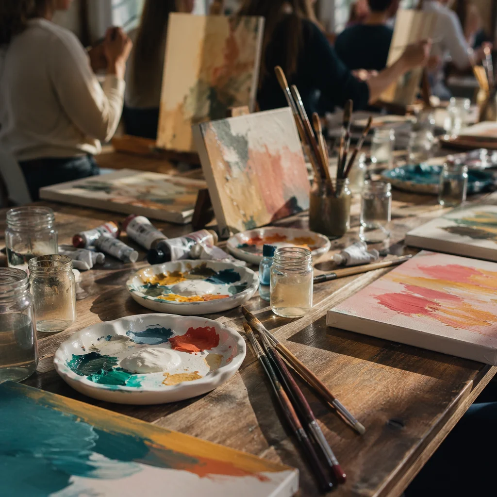 Quiet Art Class Canvas Painting Scene