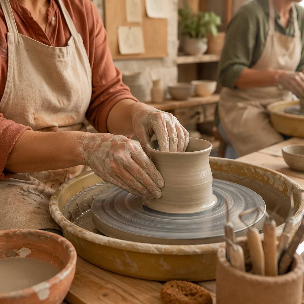 Hands Shaping Clay in Art Class