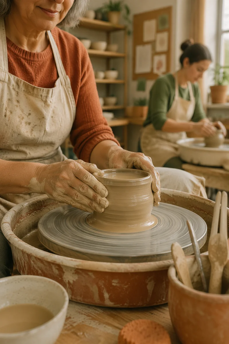 Pottery Wheel Hands in Adult Art Class