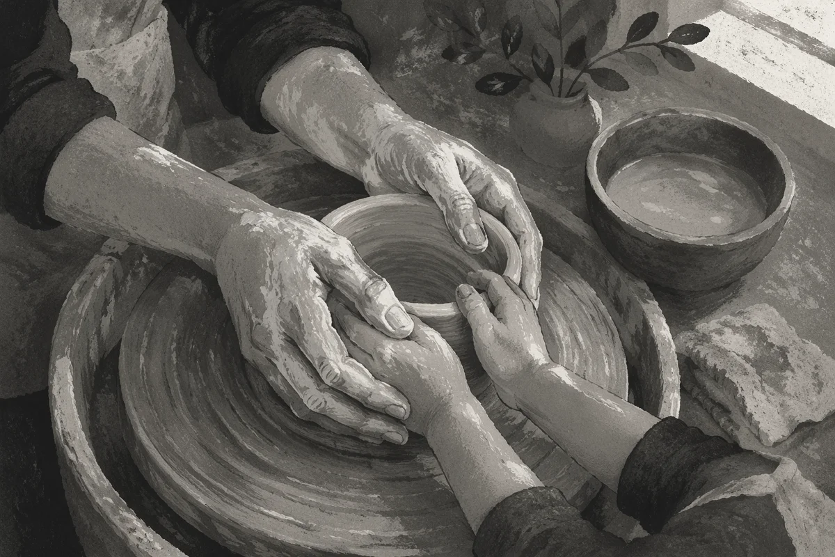Hands Shaping Clay in Pottery Class