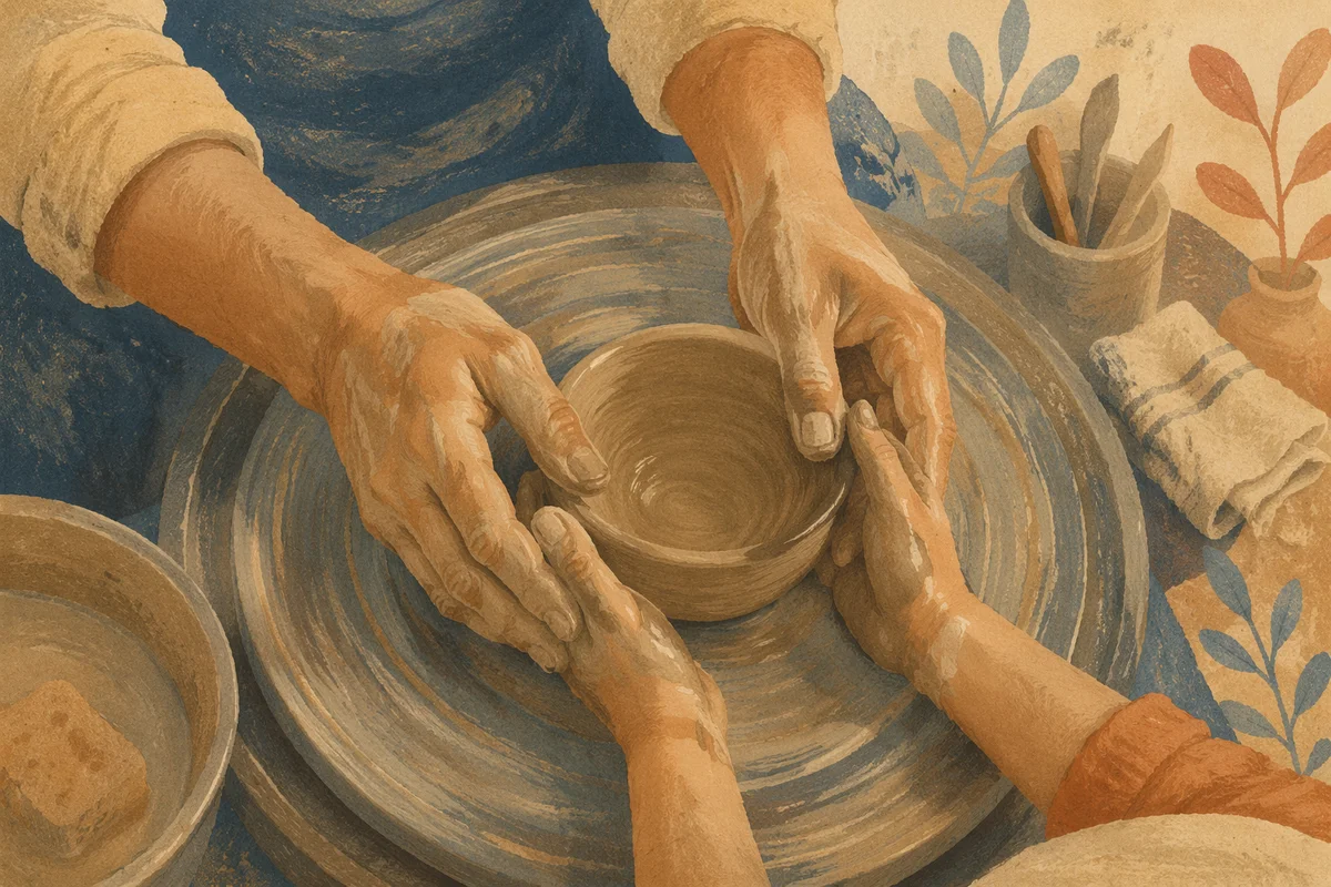 Guided Pottery Lesson Hands Shaping Clay