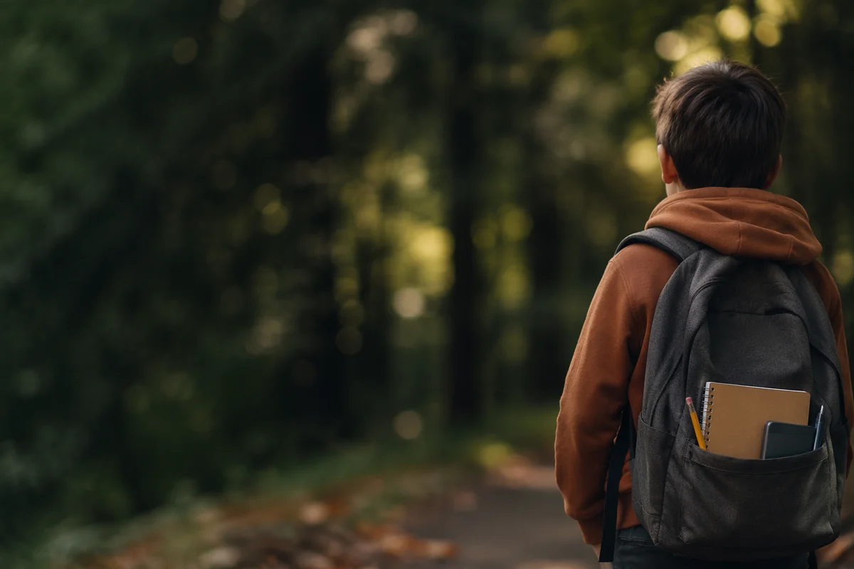 Child with Backpack and School Supplies