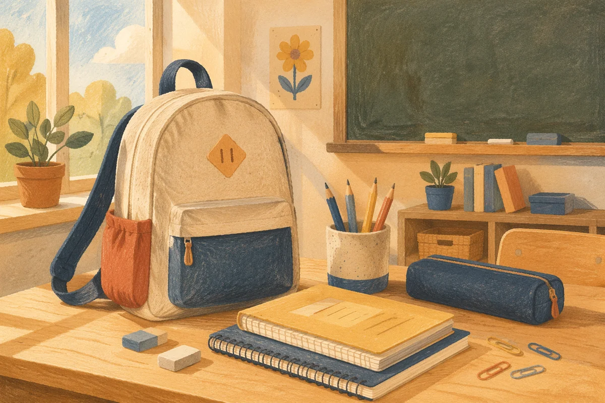 Back to School Supplies on Classroom Desk