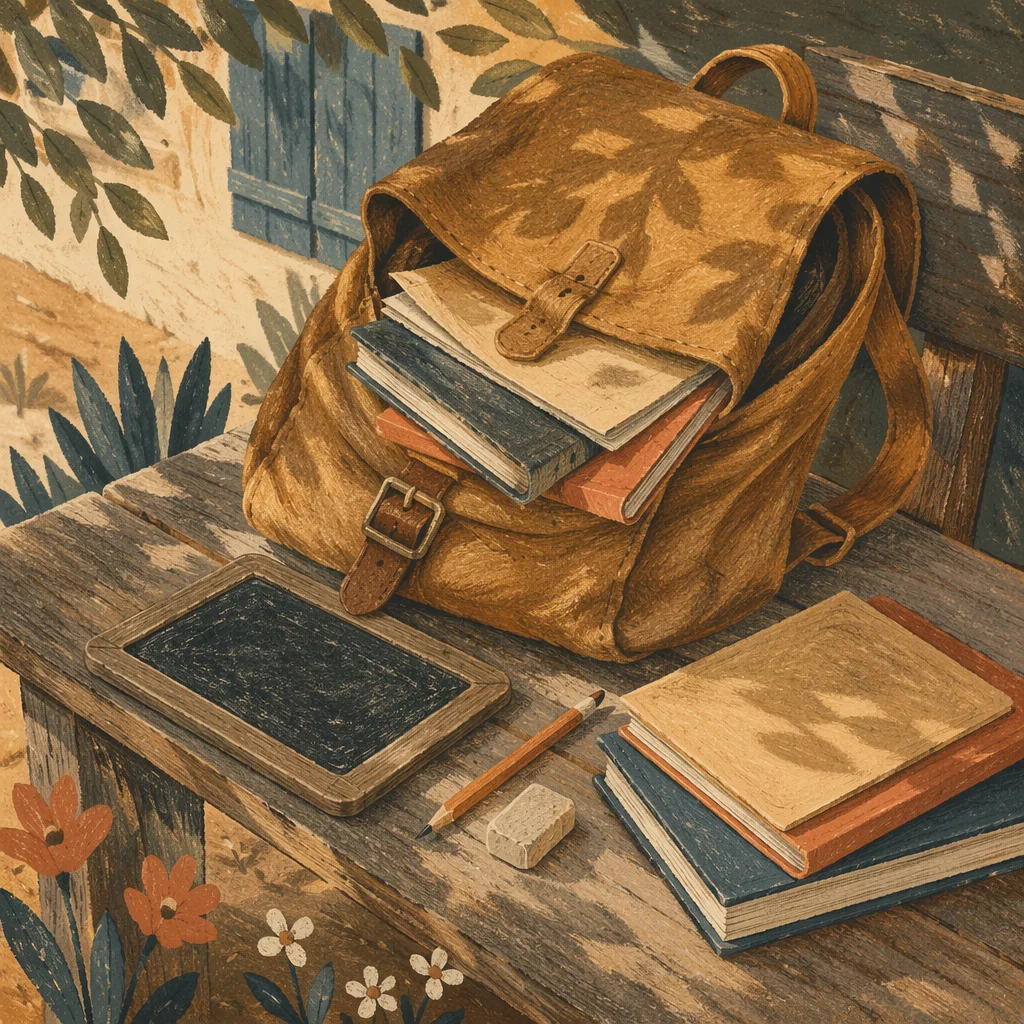 Vintage School Backpack With Books and Supplies