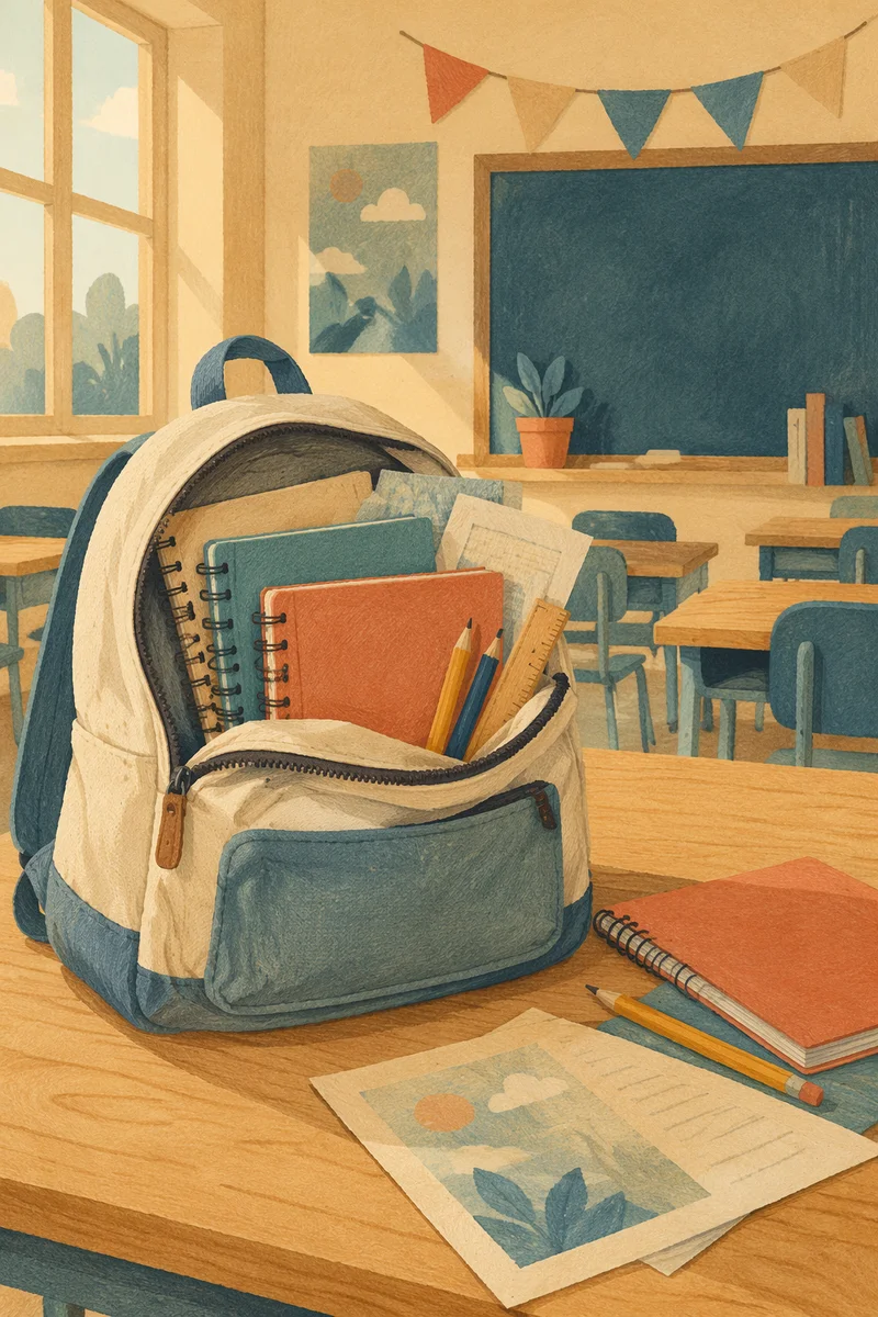 Back to School Backpack on Classroom Desk