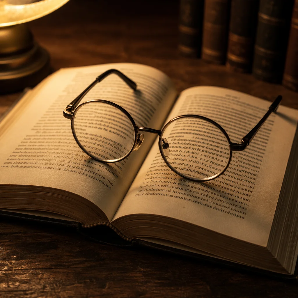 Open Study Book With Reading Glasses