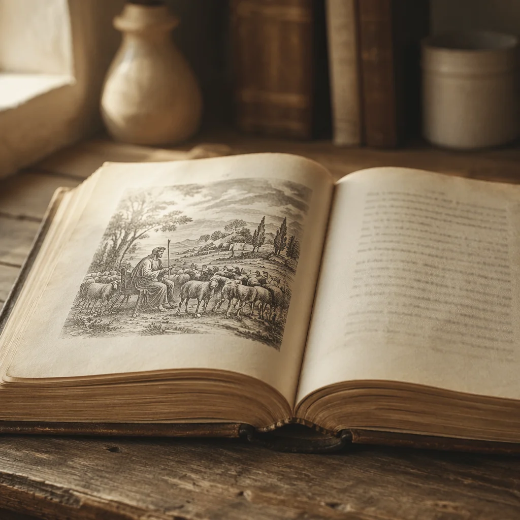Vintage Open Book in Warm Study Light