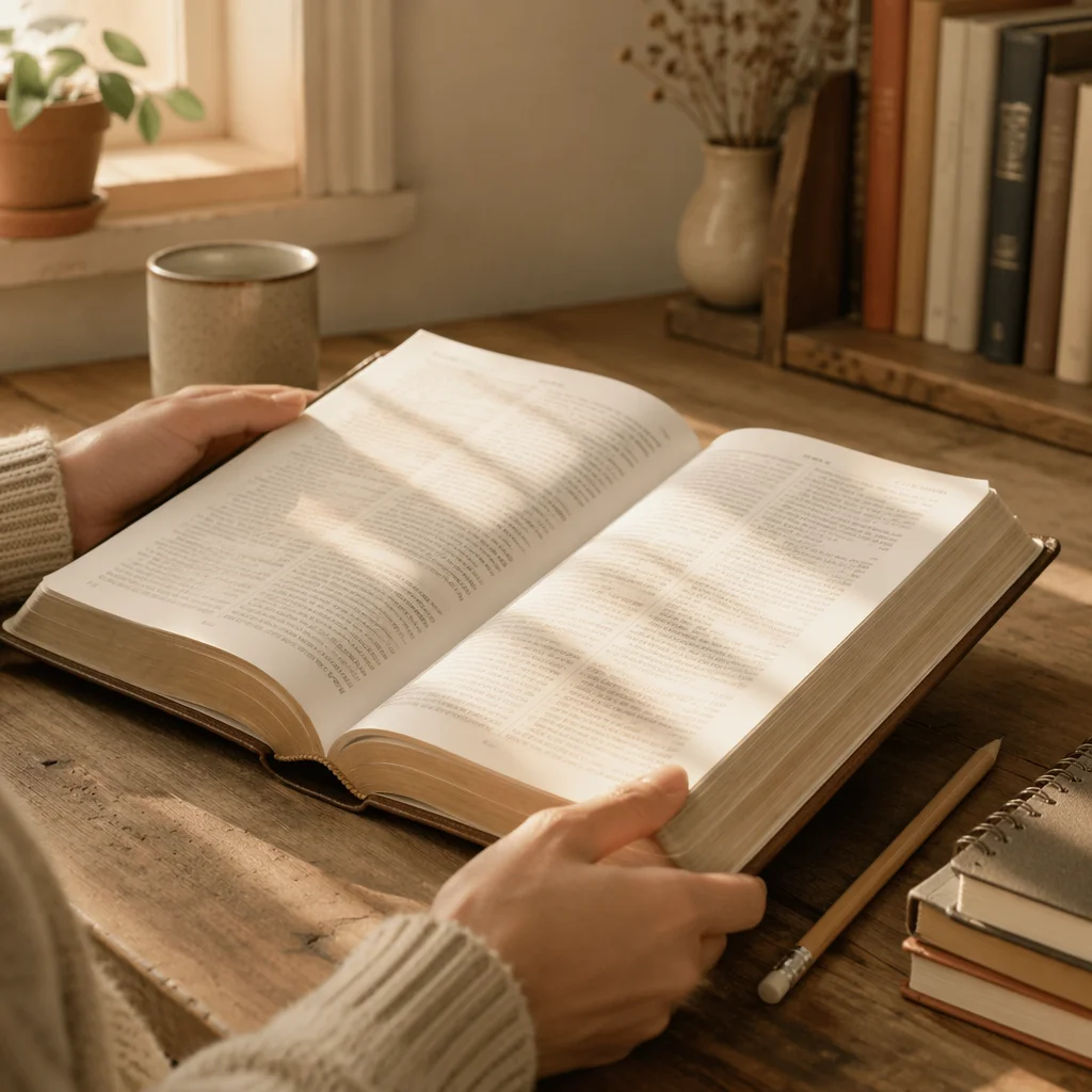 Open Study Book in Morning Light