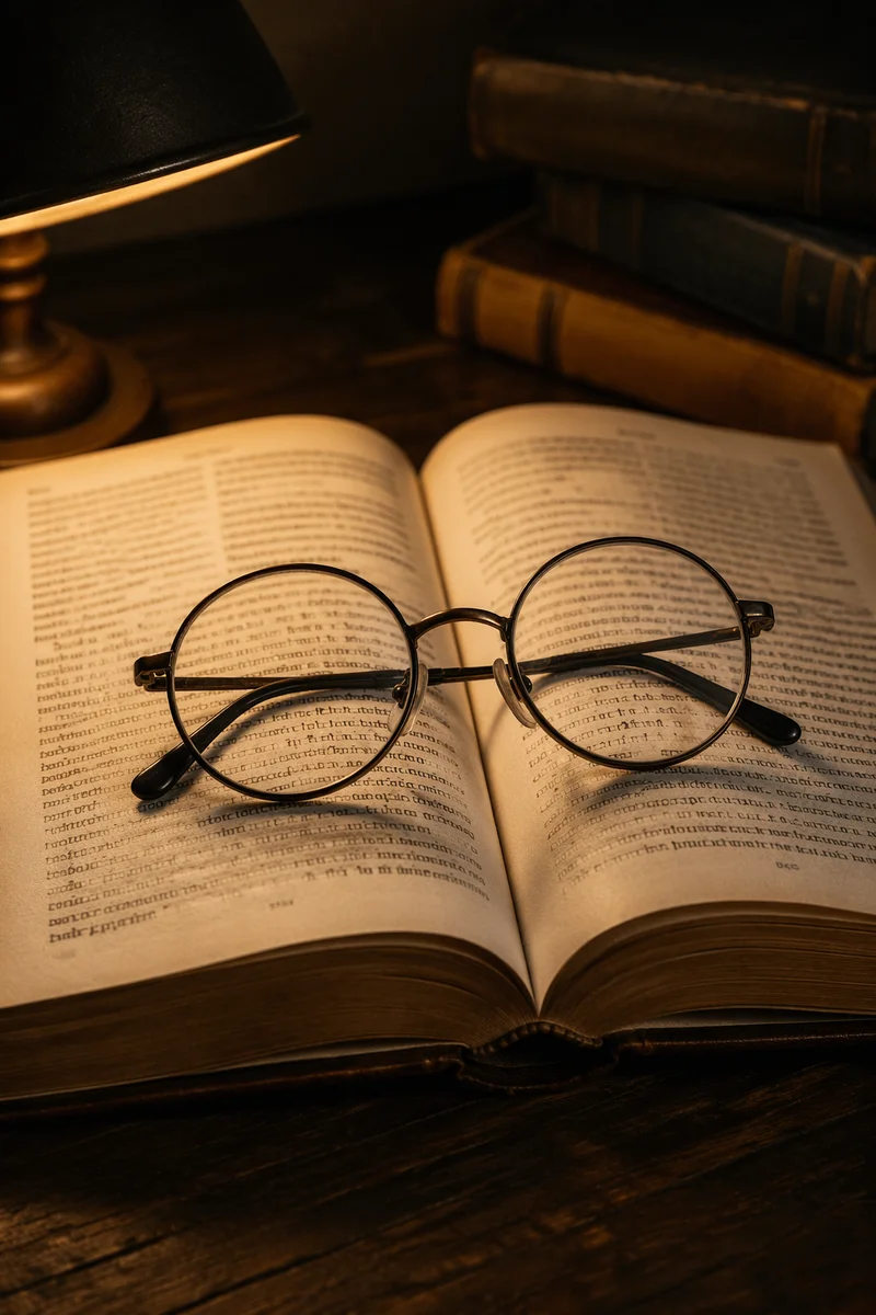 Open Study Book With Reading Glasses