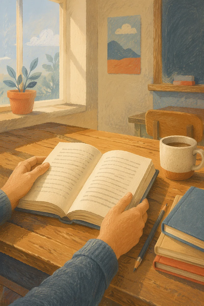 Open Study Book in Morning Classroom Light