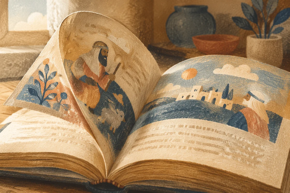 Open Book Pages in Warm Window Light