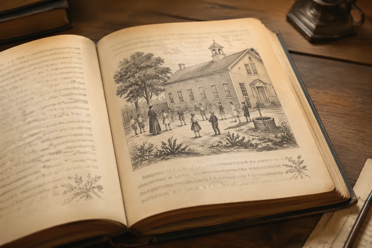 Open Vintage Education Book on Wooden Desk