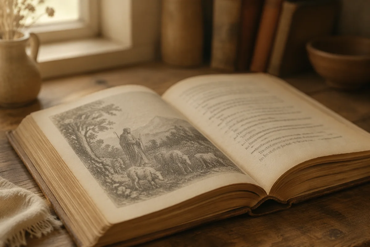 Open Vintage Book in Warm Study Light