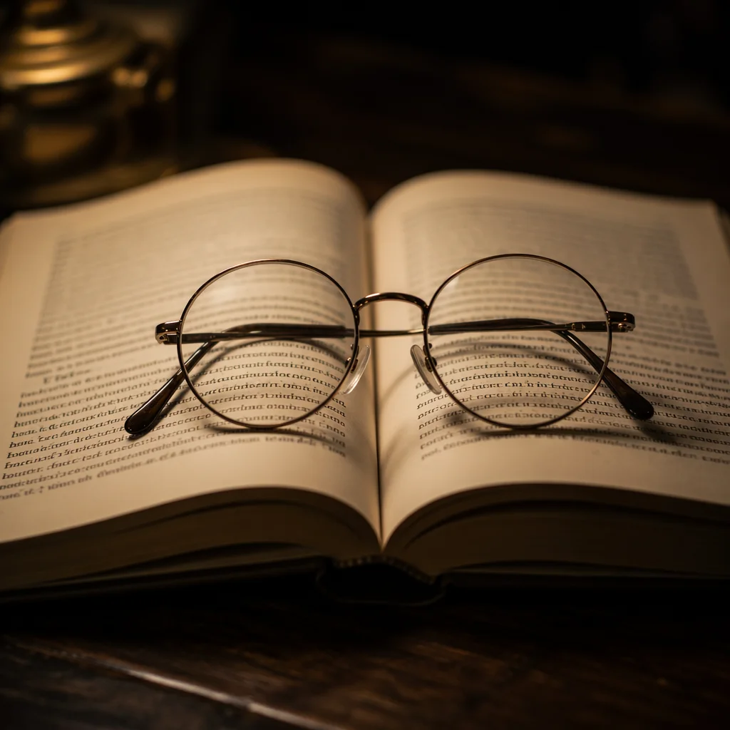 Open Study Book with Reading Glasses