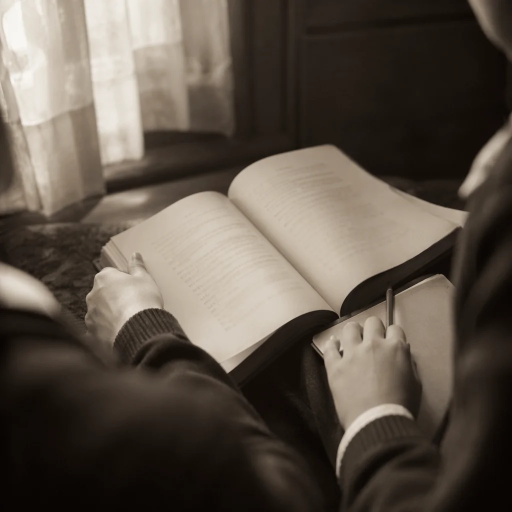 Open Study Book in Warm Sepia Light