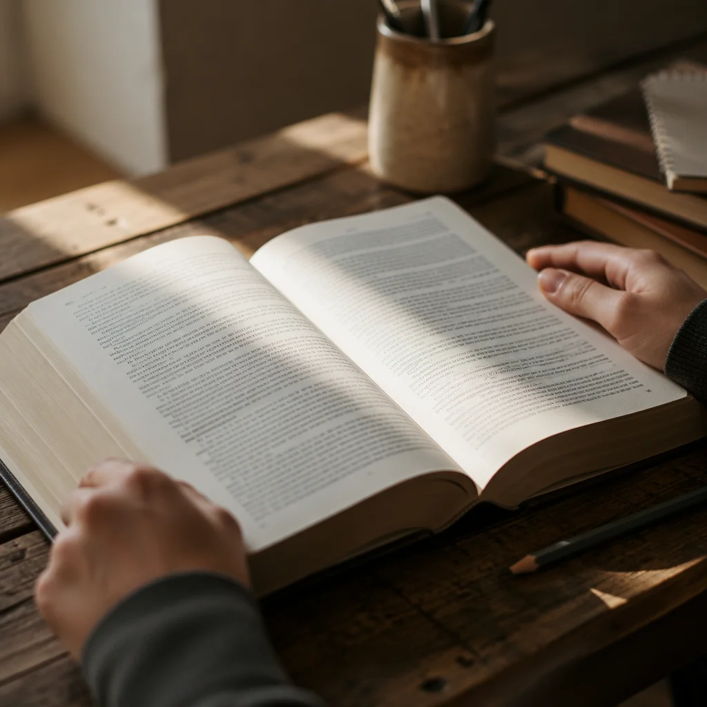 Open Study Book in Morning Light