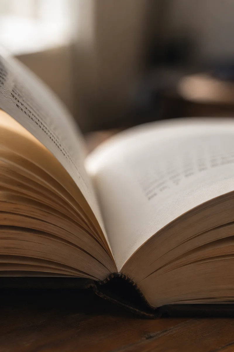 Open Book Pages in Warm Window Light